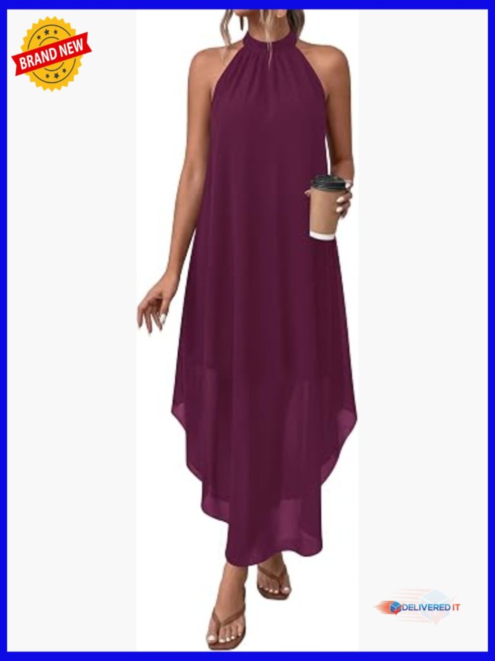 Elegant Halter Maxi Dress with Flowy Asymmetrical Hem